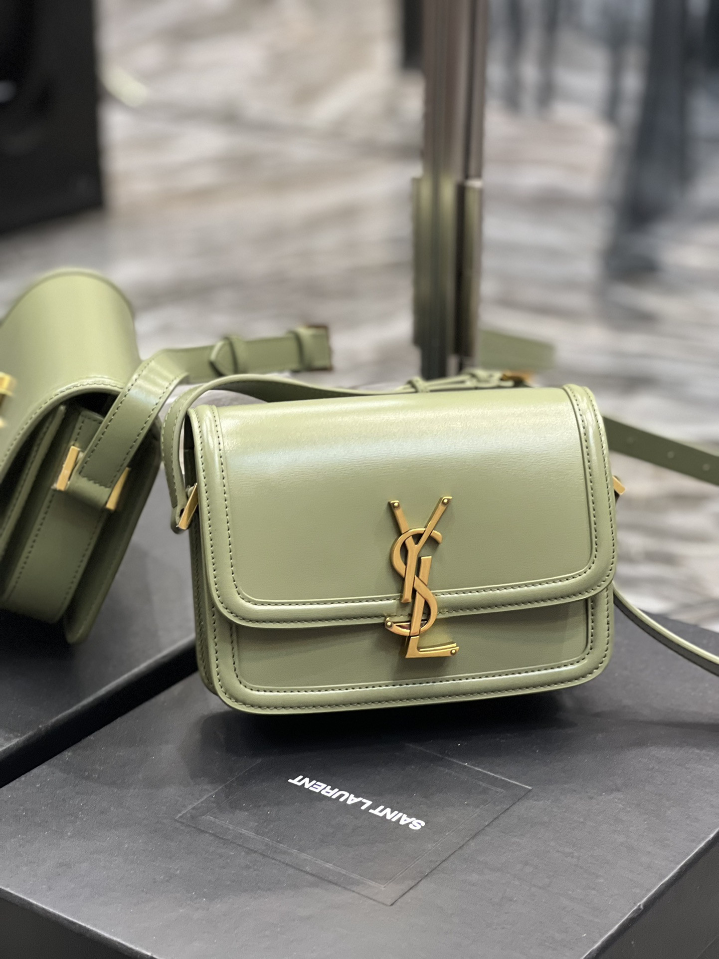 YSL SOLFERINO SMALL SATCHEL IN BOX SAINT LIGHT GREEN 7.4 X 5.1 X 1.9 INCHES