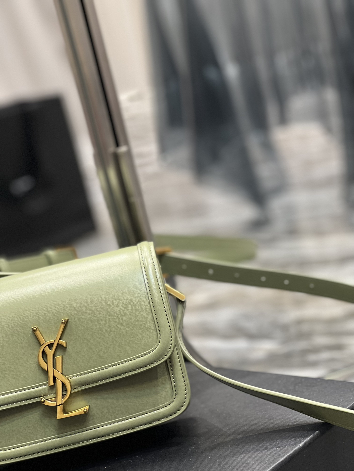 YSL SOLFERINO SMALL SATCHEL IN BOX SAINT LIGHT GREEN 7.4 X 5.1 X 1.9 INCHES