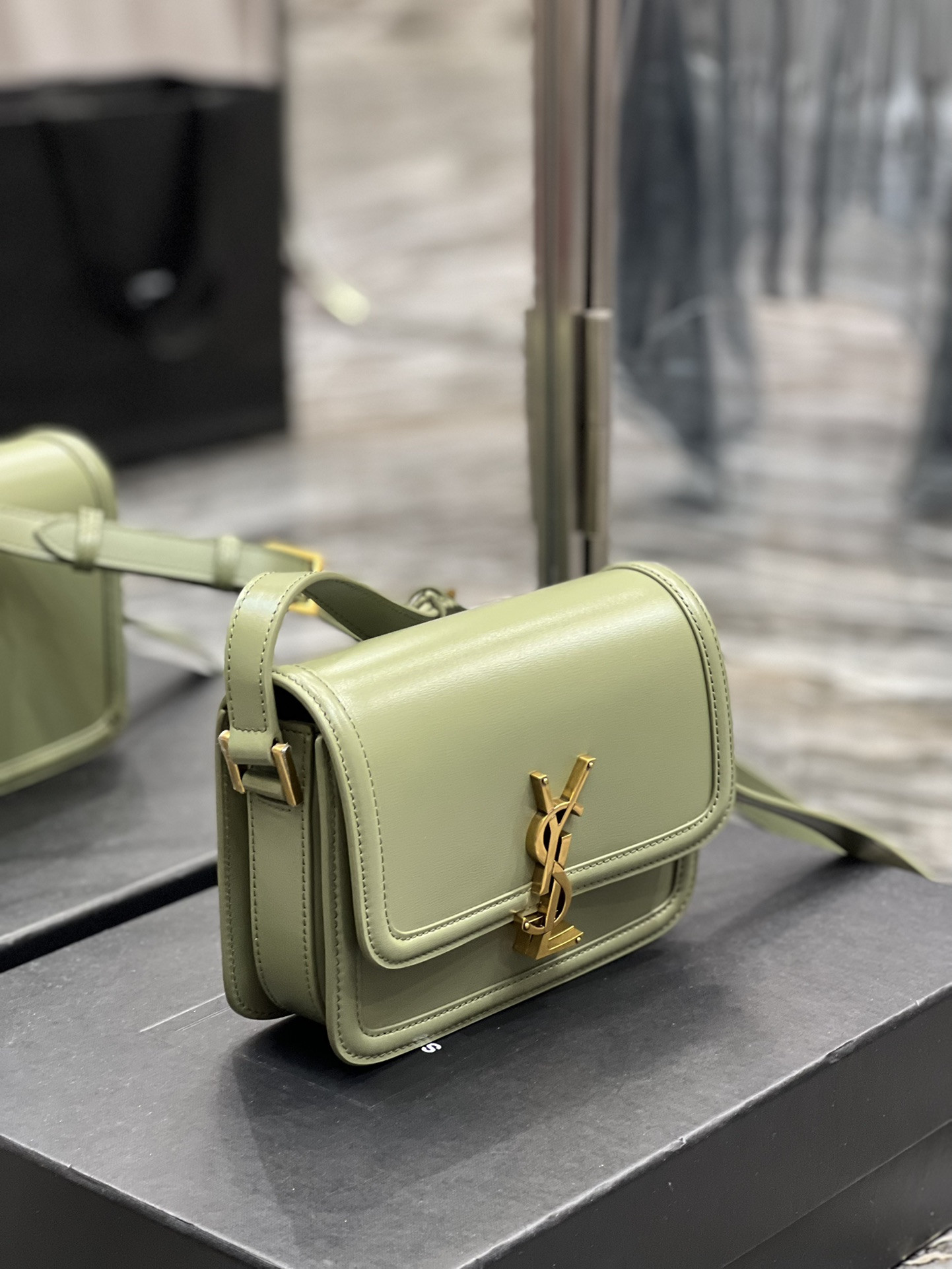 YSL SOLFERINO SMALL SATCHEL IN BOX SAINT LIGHT GREEN 7.4 X 5.1 X 1.9 INCHES