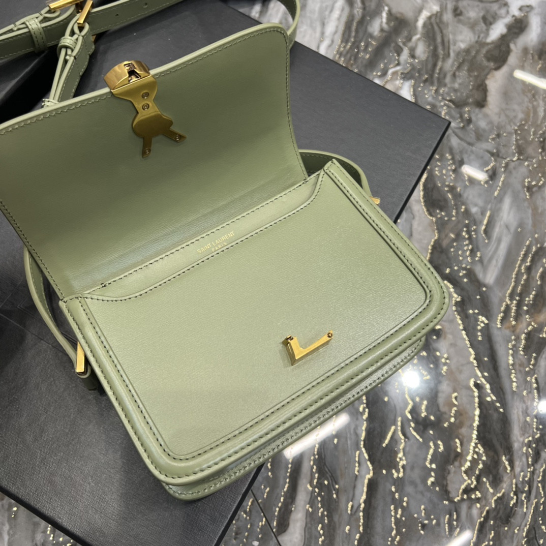 YSL SOLFERINO SMALL SATCHEL IN BOX SAINT LIGHT GREEN 7.4 X 5.1 X 1.9 INCHES