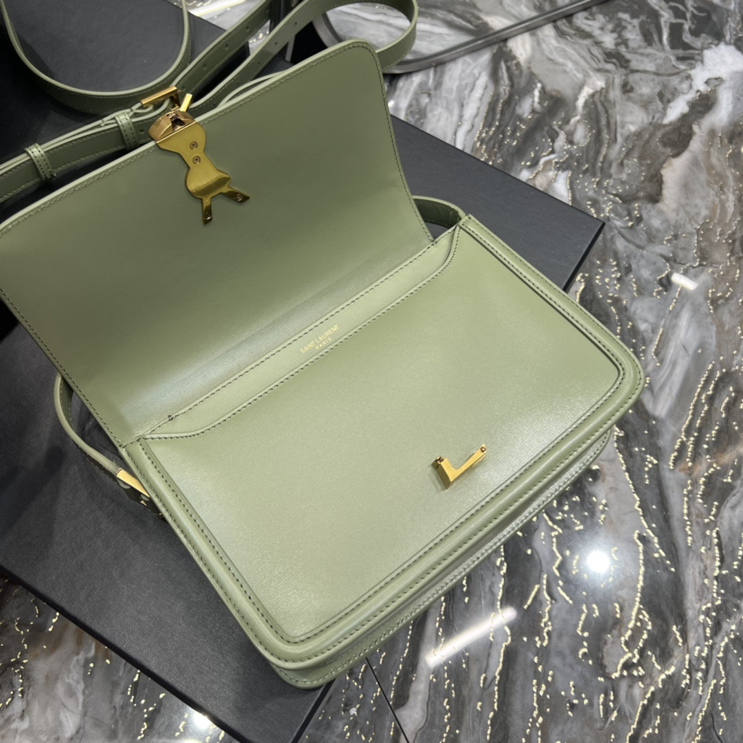 YSL SOLFERINO MEDIUM SATCHEL IN BOX SAINT LAURENT LIGHT GREEN 9.1 X 6.3 X 2.4 INCHES