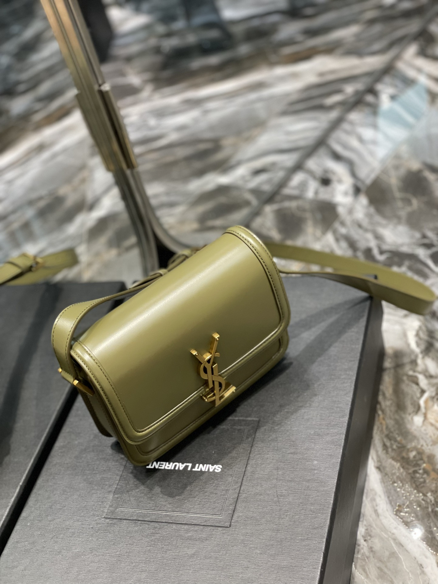 YSL SOLFERINO SMALL SATCHEL IN BOX SAINT LAURENT Avocado GREEN 7.4 X 5.1 X 1.9 INCHES