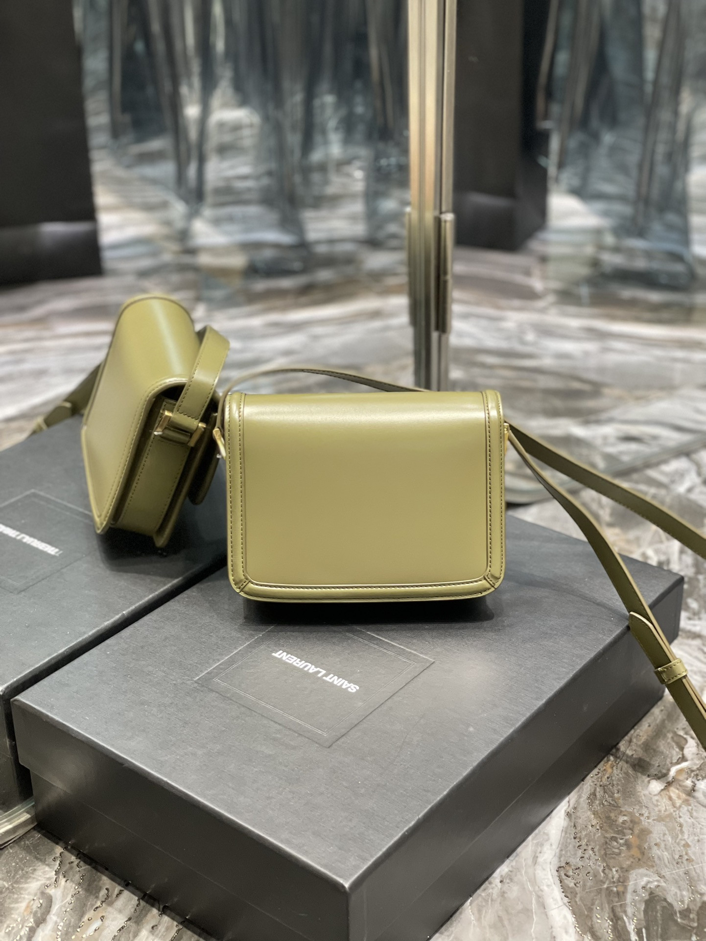 YSL SOLFERINO SMALL SATCHEL IN BOX SAINT LAURENT Avocado GREEN 7.4 X 5.1 X 1.9 INCHES