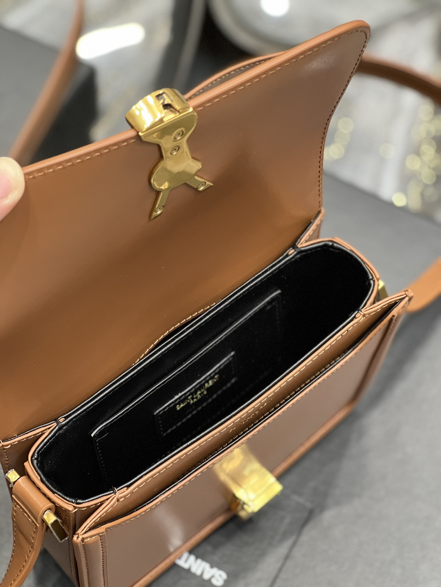 YSL SOLFERINO SMALL SATCHEL IN BOX SAINT LAURENT BRWON 7.4 X 5.1 X 1.9 INCHES