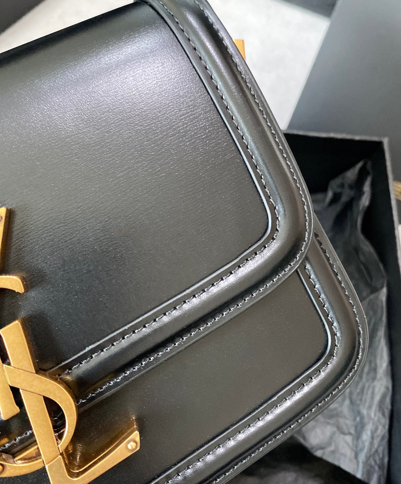 YSL SOLFERINO SMALL SATCHEL IN BOX SAINT LAURENT BLACK 7.4 X 5.1 X 1.9 INCHES
