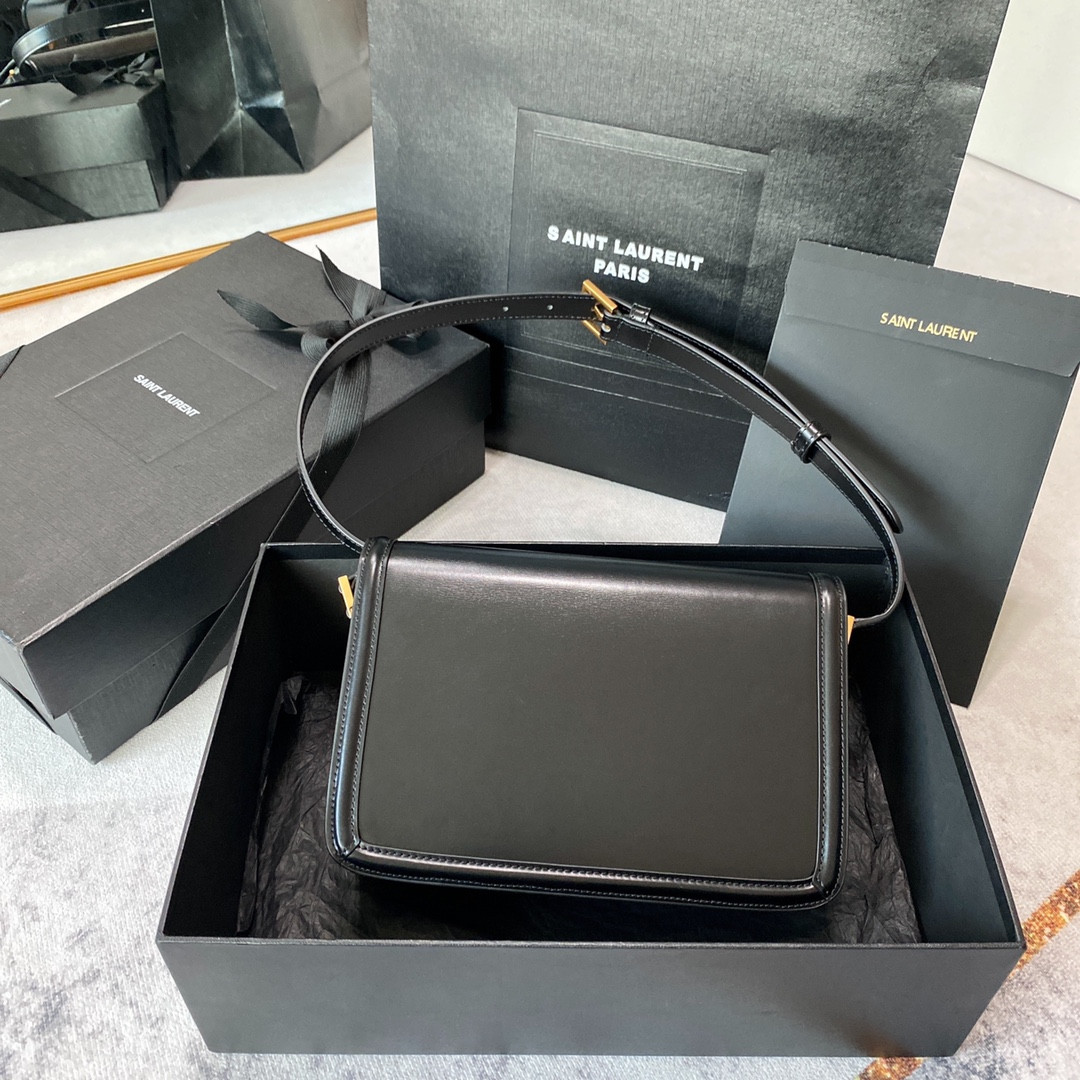 YSL SOLFERINO MEDIUM SATCHEL IN BOX SAINT LAURENT BLACK 9.1 X 6.3 X 2.4 INCHES