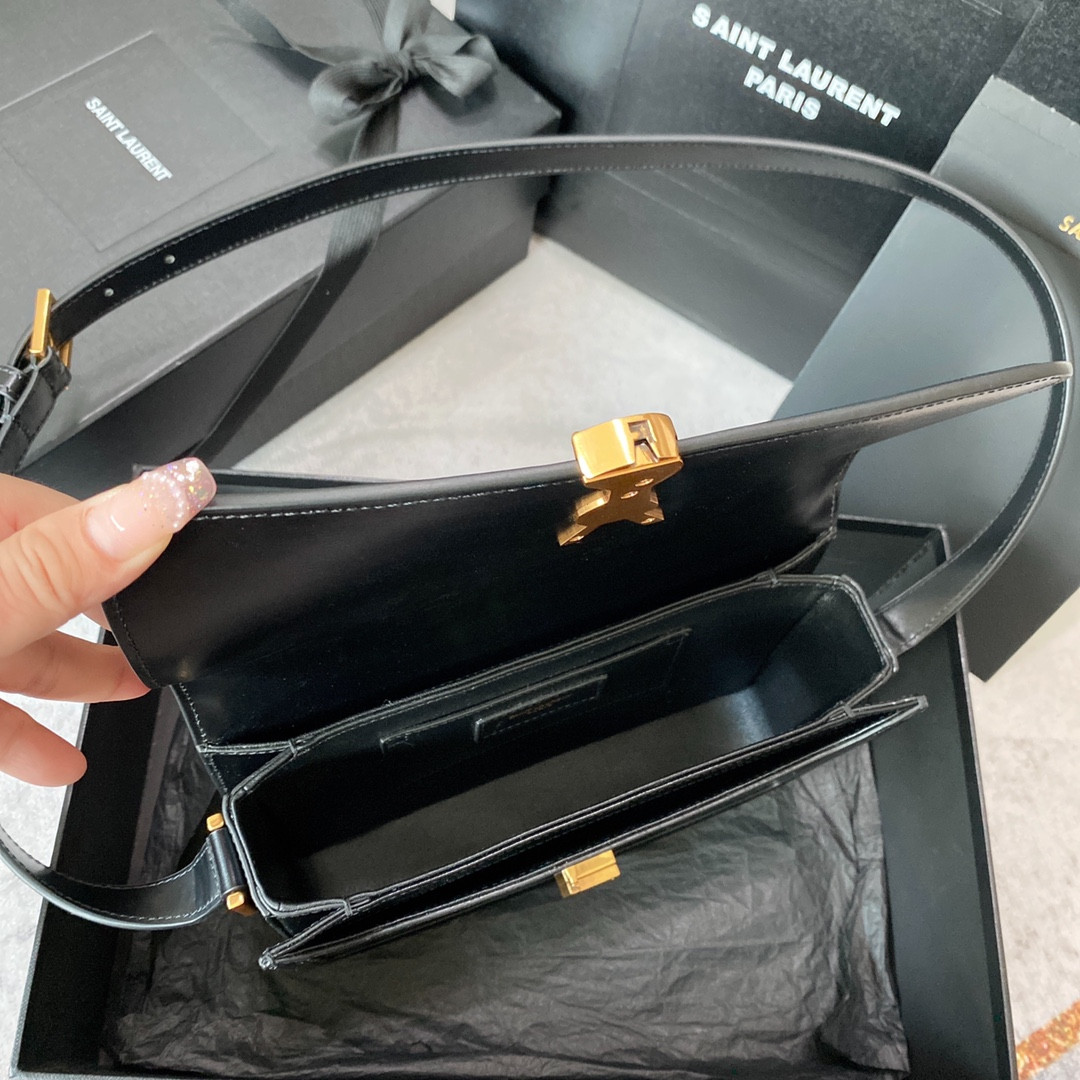 YSL SOLFERINO MEDIUM SATCHEL IN BOX SAINT LAURENT BLACK 9.1 X 6.3 X 2.4 INCHES