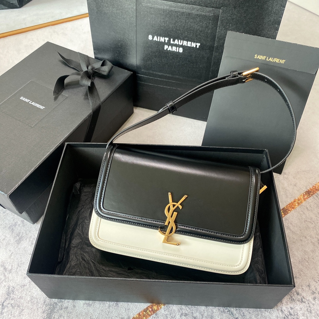 YSL SOLFERINO MEDIUM SATCHEL IN BOX SAINT LAURENT black white 9.1 X 6.3 X 2.4 INCHES