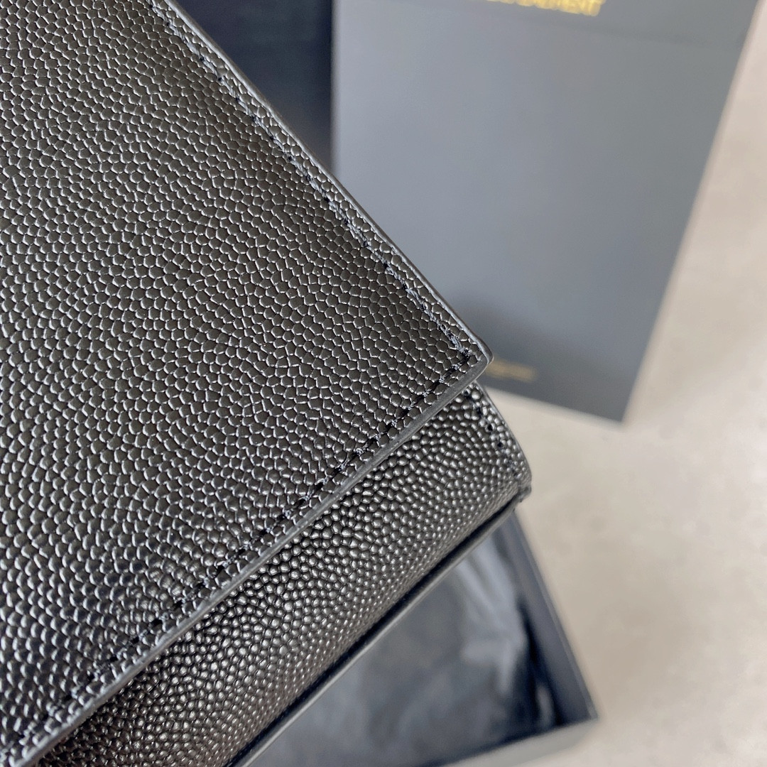 YSL KATE SMALL IN GRAIN DE POUDRE EMBOSSED LEATHER NAVY 7.8 X 4.9 X 1.9 INCHES