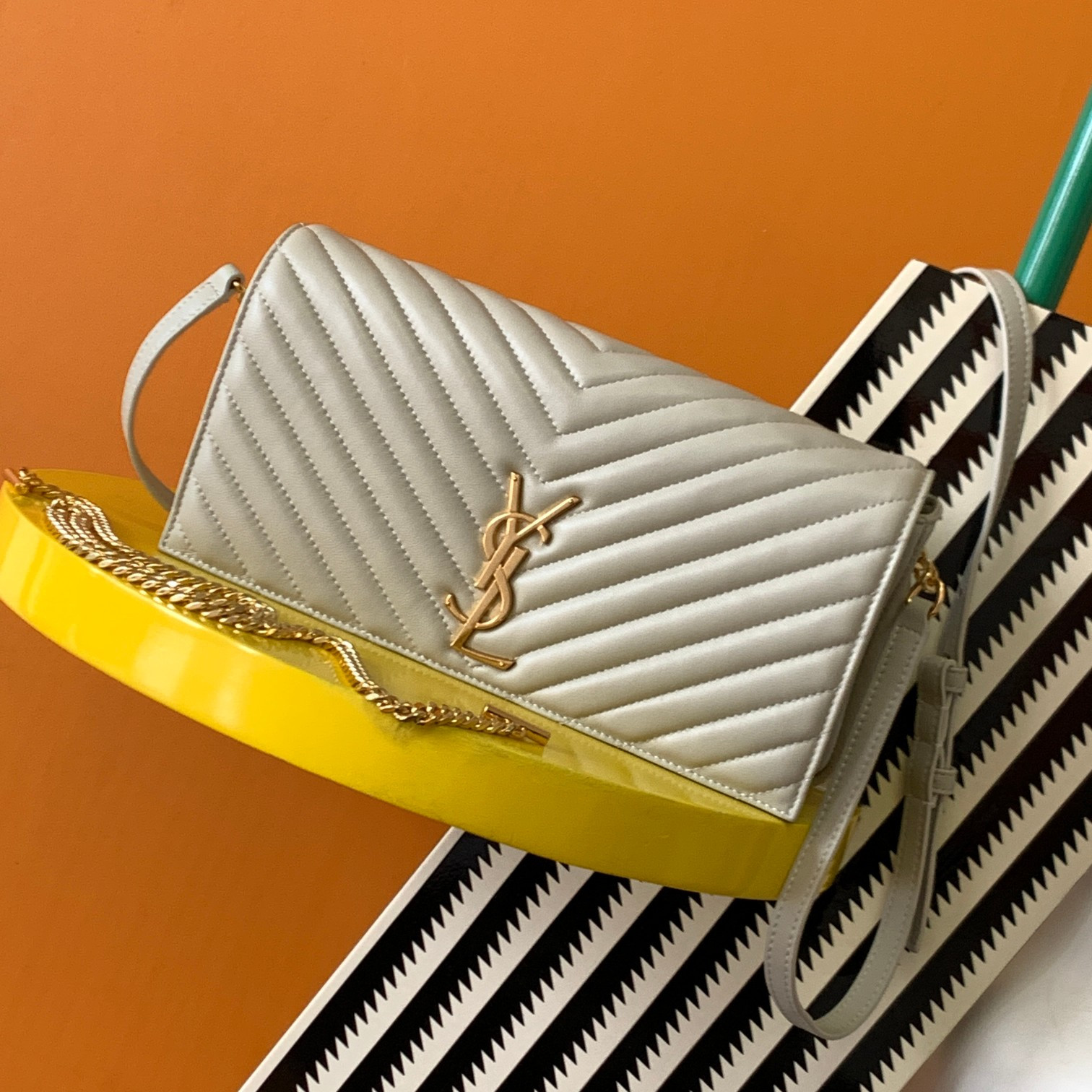 YSL KATE 99 IN QUILTED NAPPA LEATHER WHITE 10.2 X 5.3 X 1.7 INCHES