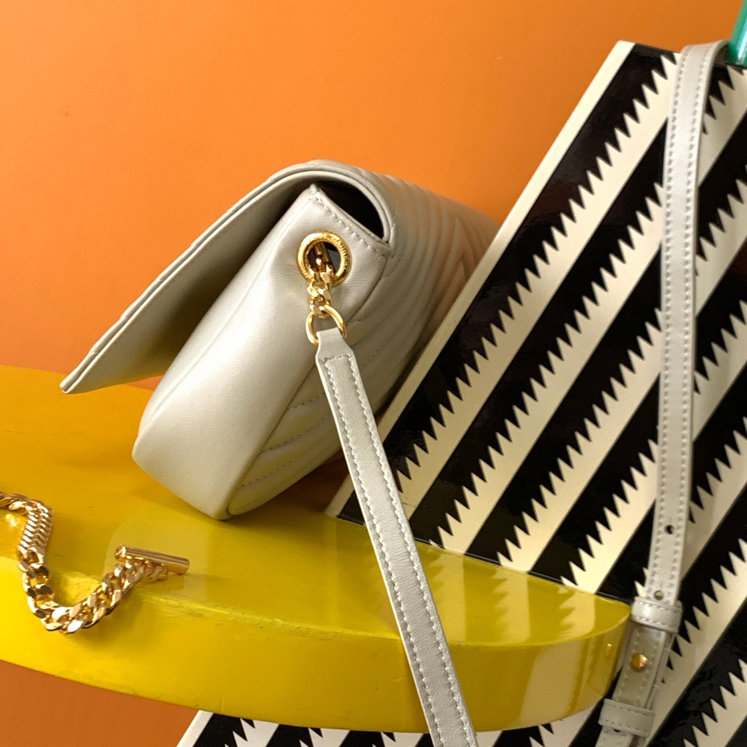 YSL KATE 99 IN QUILTED NAPPA LEATHER WHITE 10.2 X 5.3 X 1.7 INCHES