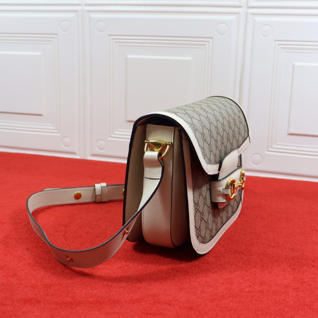 GUCCI HORSEBIT 1955 SHOULDER BAG GRAY WHITE 9.8"W x 7"H x 3.1"D