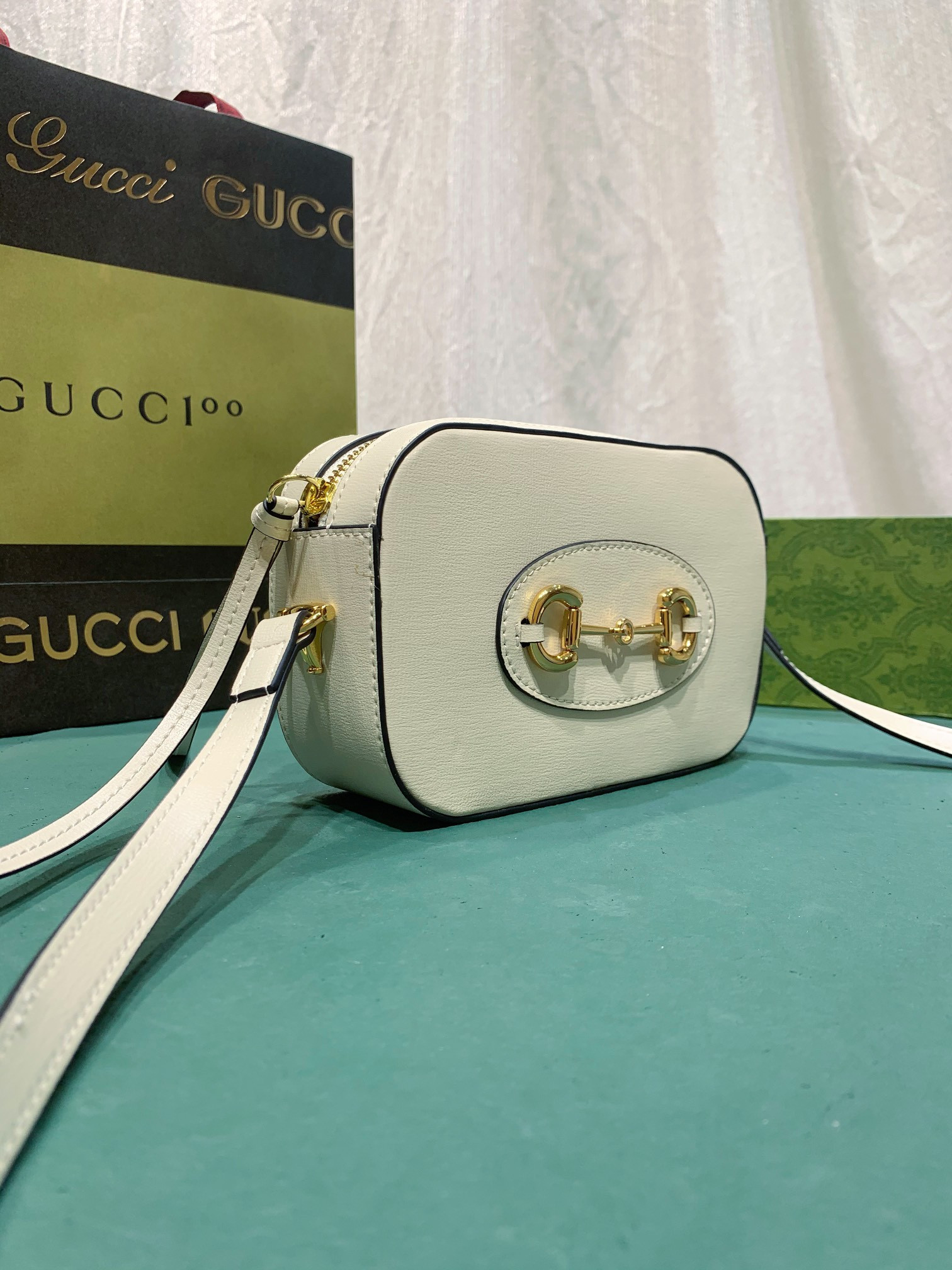 GUCCI HORSEBIT 1955 SMALL SHOULDER BAG WHITE 7.9"W x 5.1"H x 2.4"D