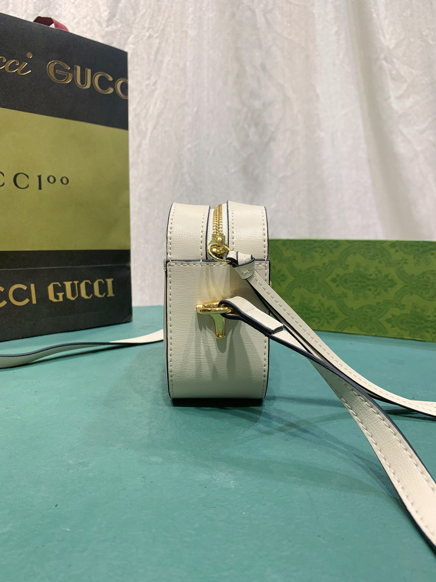 GUCCI HORSEBIT 1955 SMALL SHOULDER BAG WHITE 7.9"W x 5.1"H x 2.4"D