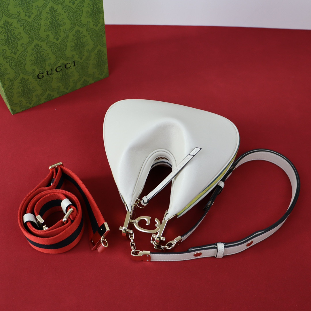 GUCCI ATTACHE SMALL SHOULDER BAG WHITE 9"W x 8.7"H x 2"D