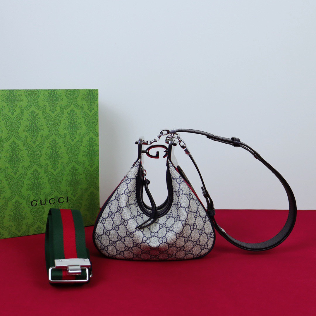 GUCCI ATTACHE SMALL SHOULDER BAG Beige and blue 9"W x 8.7"H x 2"D