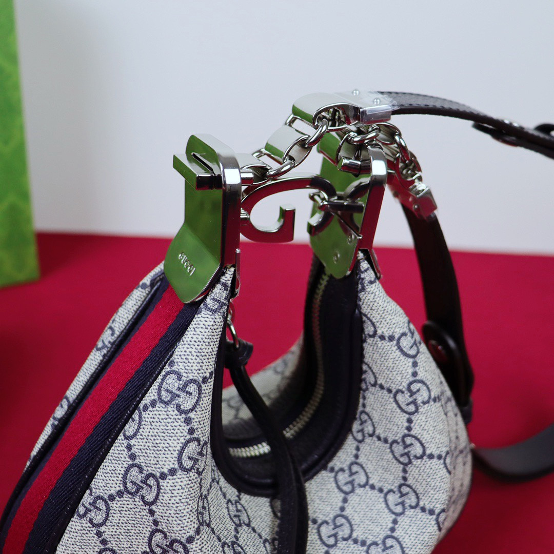 GUCCI ATTACHE SMALL SHOULDER BAG Beige and blue 9"W x 8.7"H x 2"D