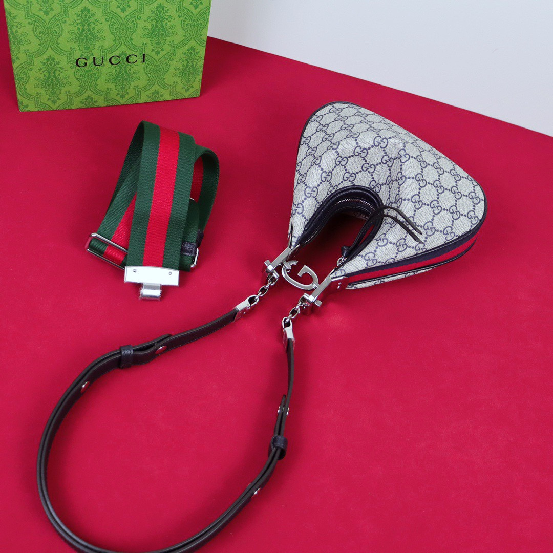 GUCCI ATTACHE SMALL SHOULDER BAG Beige and blue 9"W x 8.7"H x 2"D