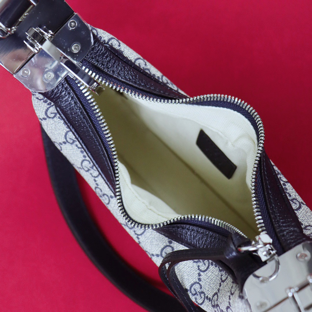 GUCCI ATTACHE SMALL SHOULDER BAG Beige and gray 9"W x 8.7"H x 2"D