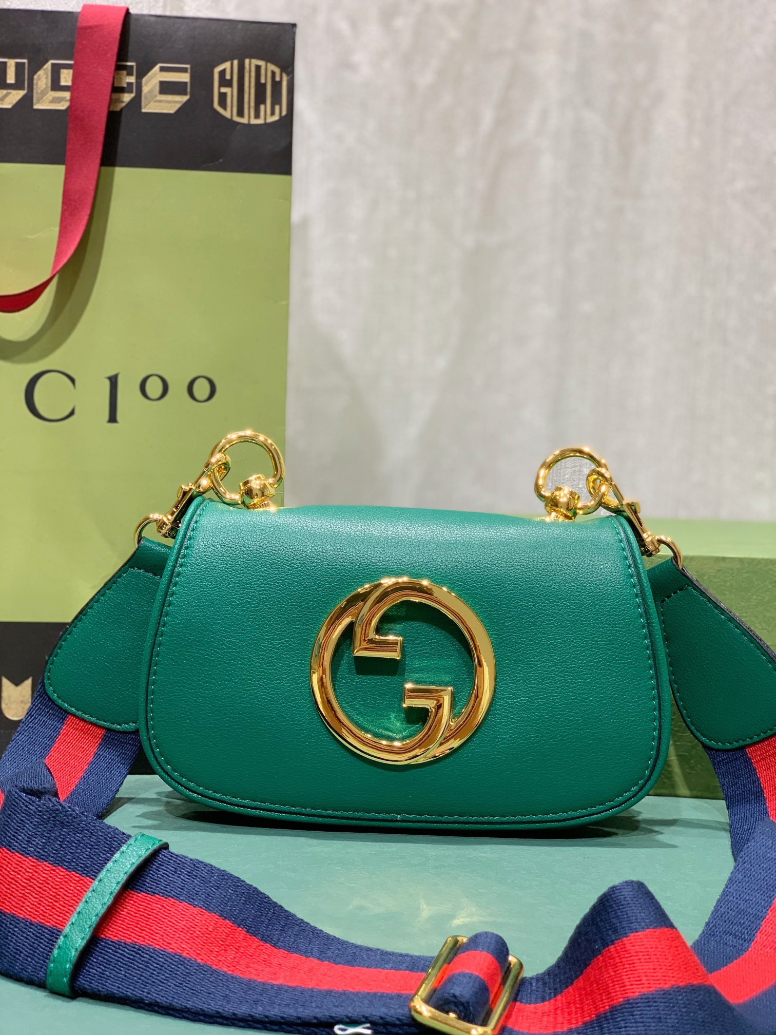 GUCCI BLONDIE MINI BAG GREEN 8.7"W x 5.1"H x 2.2"D
