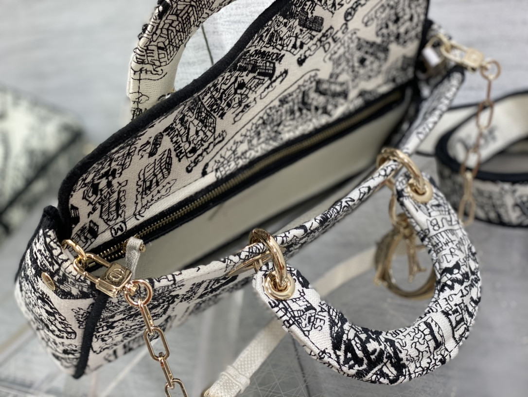 Dior Lady D-Joy bag medium black white 26 x 13.5 x 5 cm