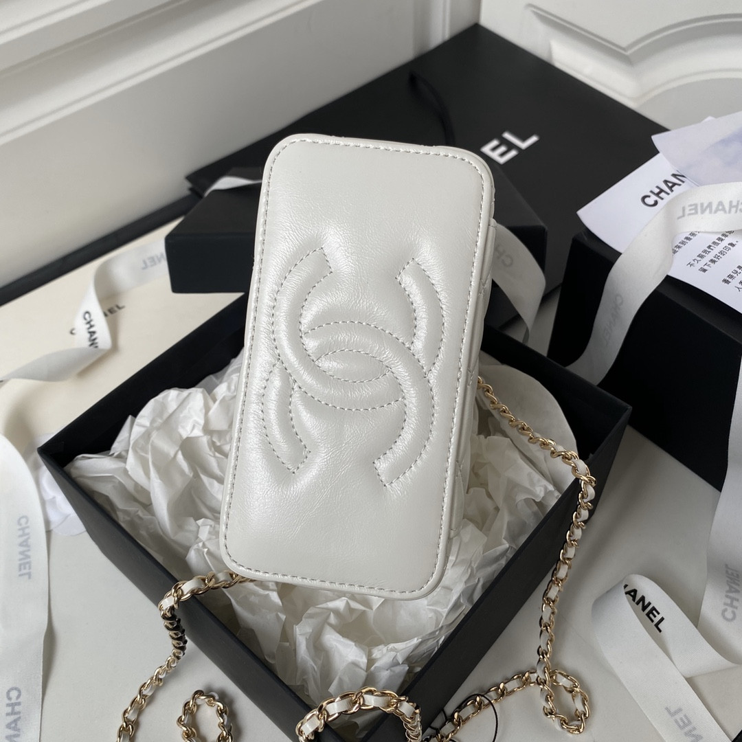 CHANEL 24P CHAIN LEATHER SQUARE BOX SHOULDER BAG WHITE 16x10x8cm
