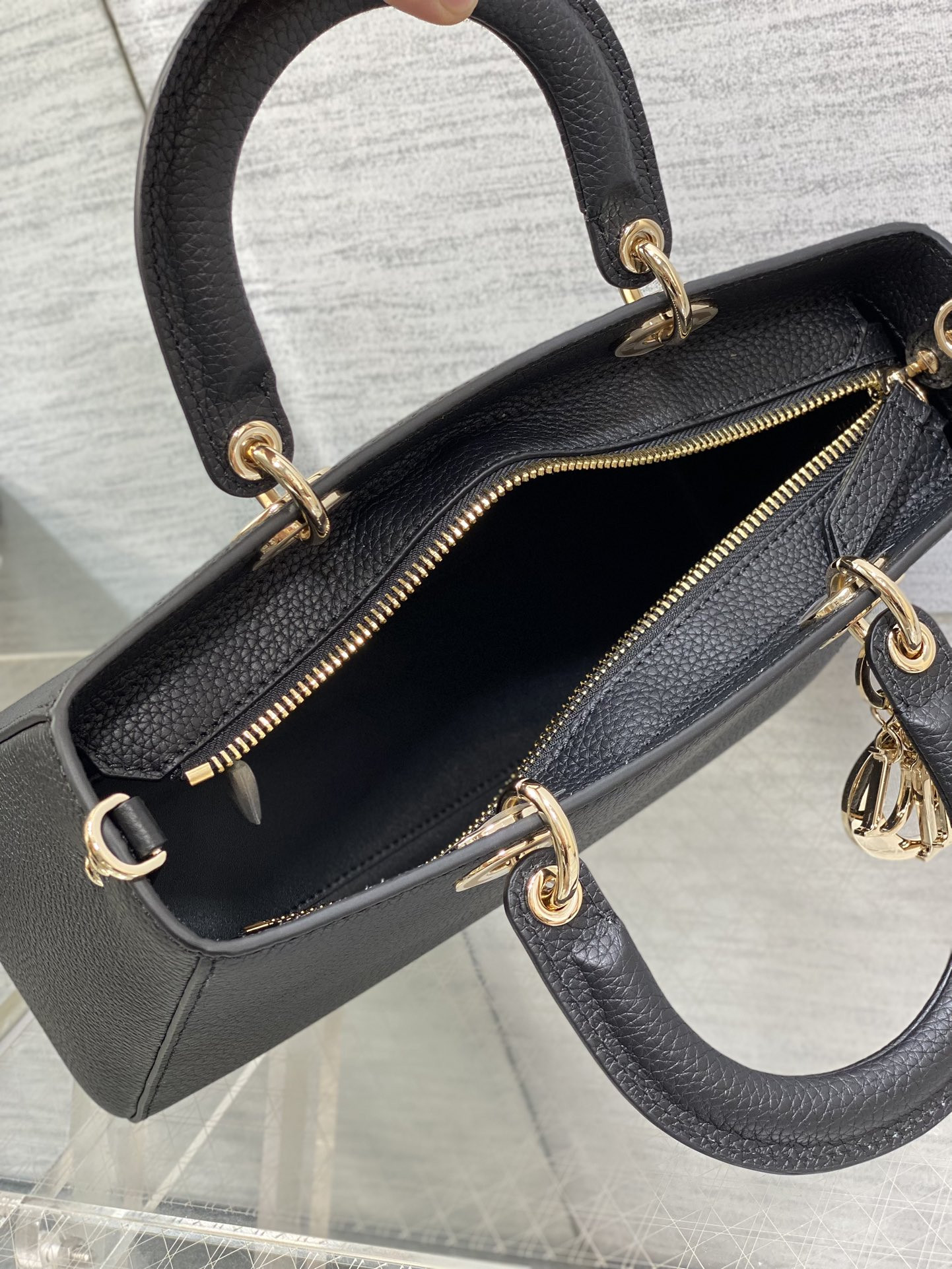 Medium Lady D-Sire My ABCDior Bag  Black Bull Leather 12 x 8 x 5 inches