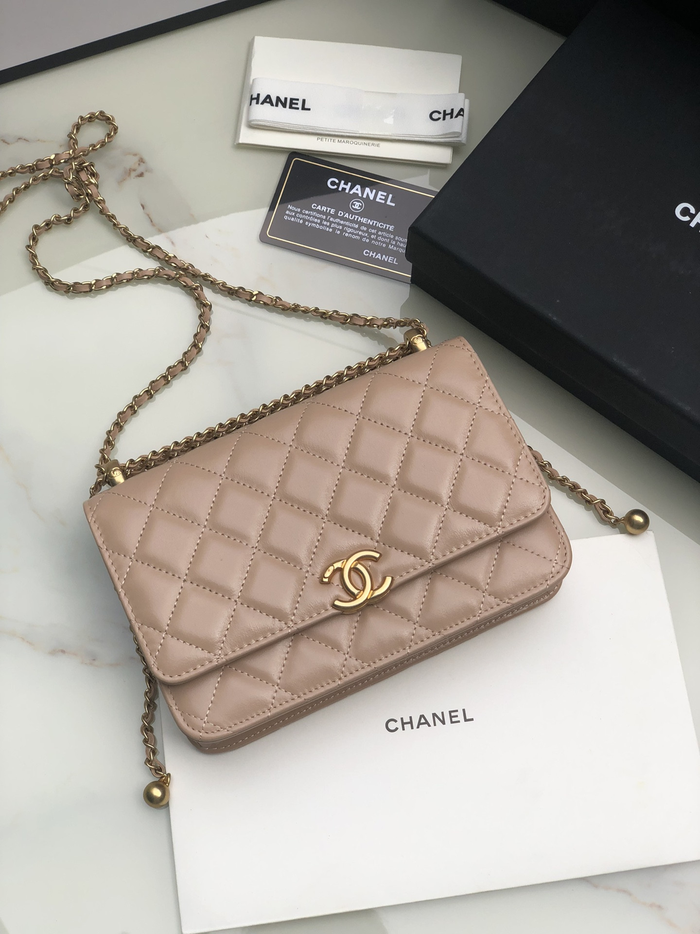 CHANEL CLASSIC WALLET ON CHAIN Pink 4.8 × 7.5 × 1.4 in