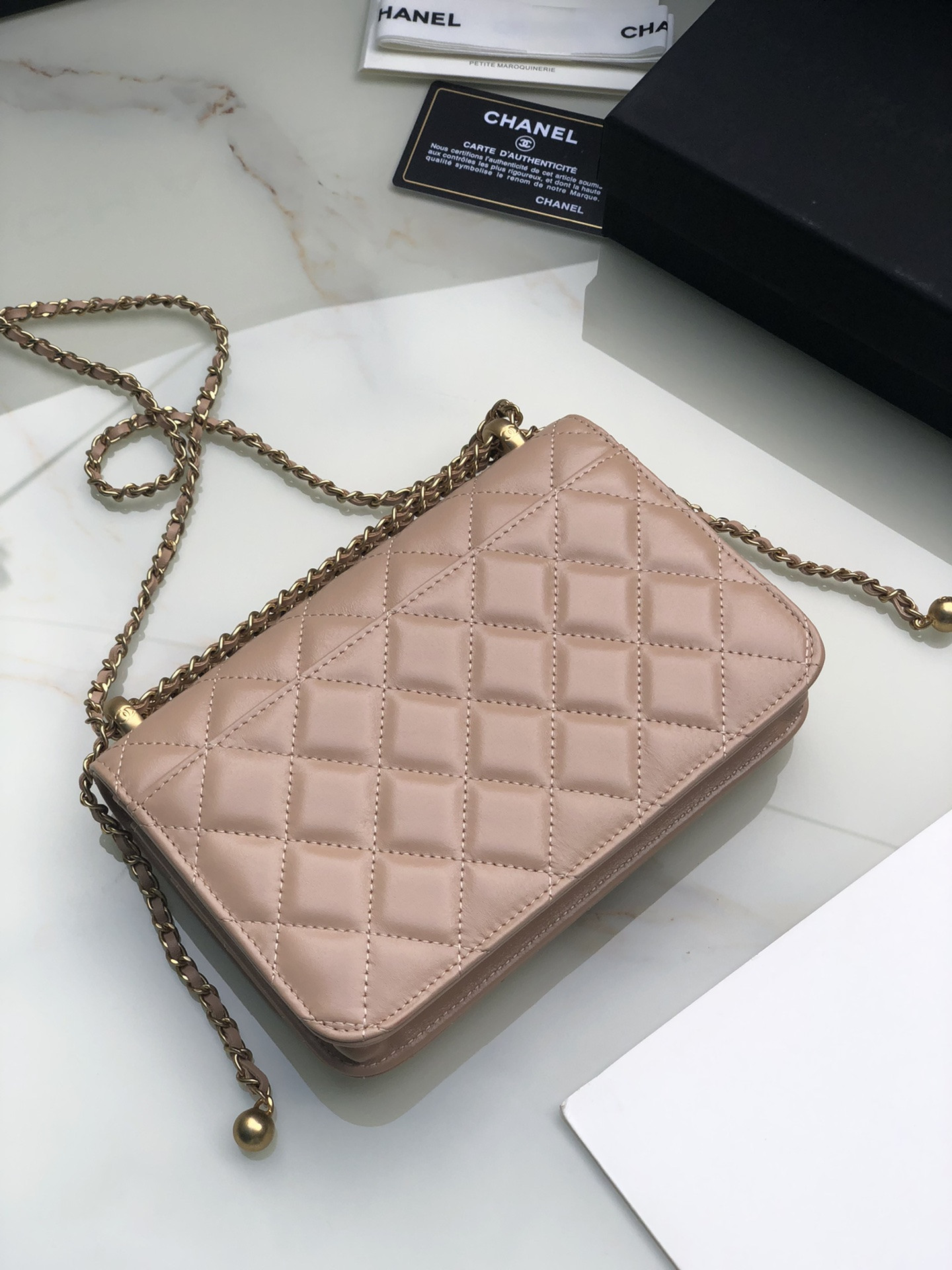 CHANEL CLASSIC WALLET ON CHAIN Pink 4.8 × 7.5 × 1.4 in