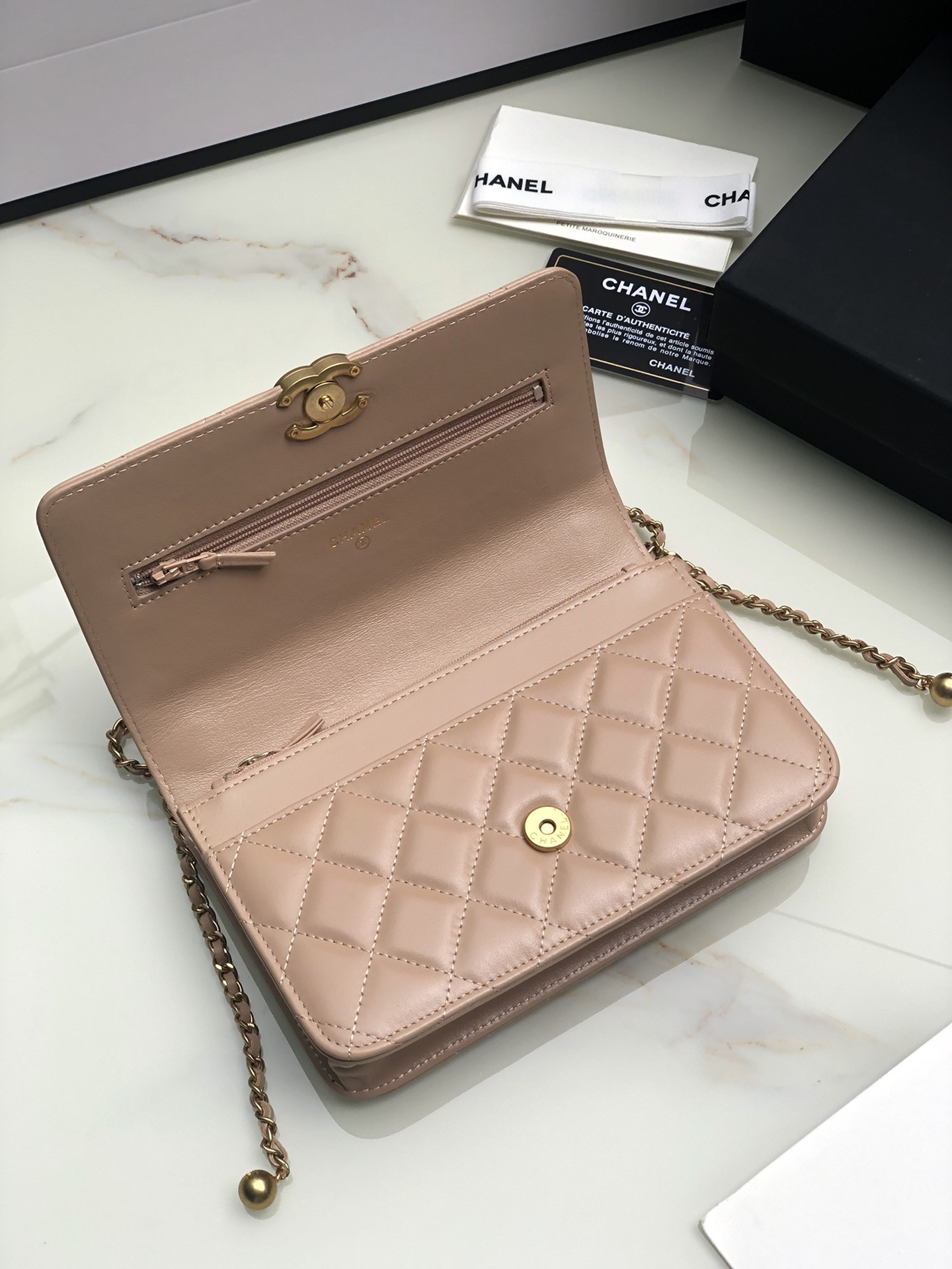 CHANEL CLASSIC WALLET ON CHAIN Pink 4.8 × 7.5 × 1.4 in