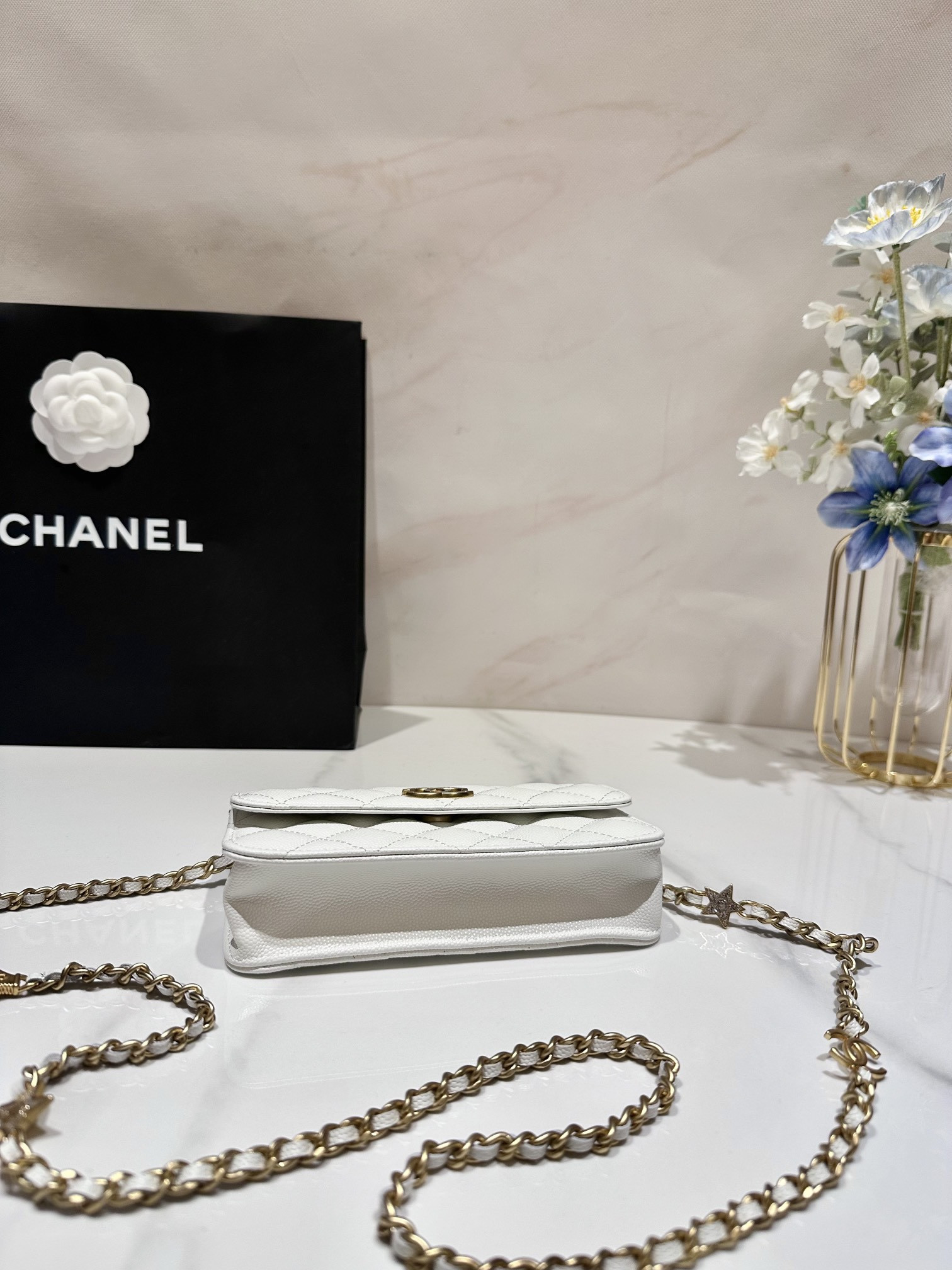 CHANEL CLASSIC WALLET ON CHAIN MINI WHITE 6.7 x 3.9 x 1.6 in