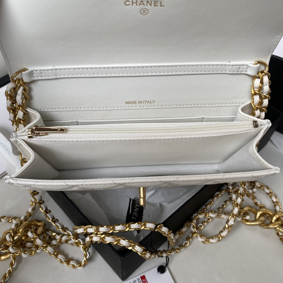 CHANEL CLASSIC WALLET ON CHAIN WHITE 4.8 × 7.5 × 1.4 in