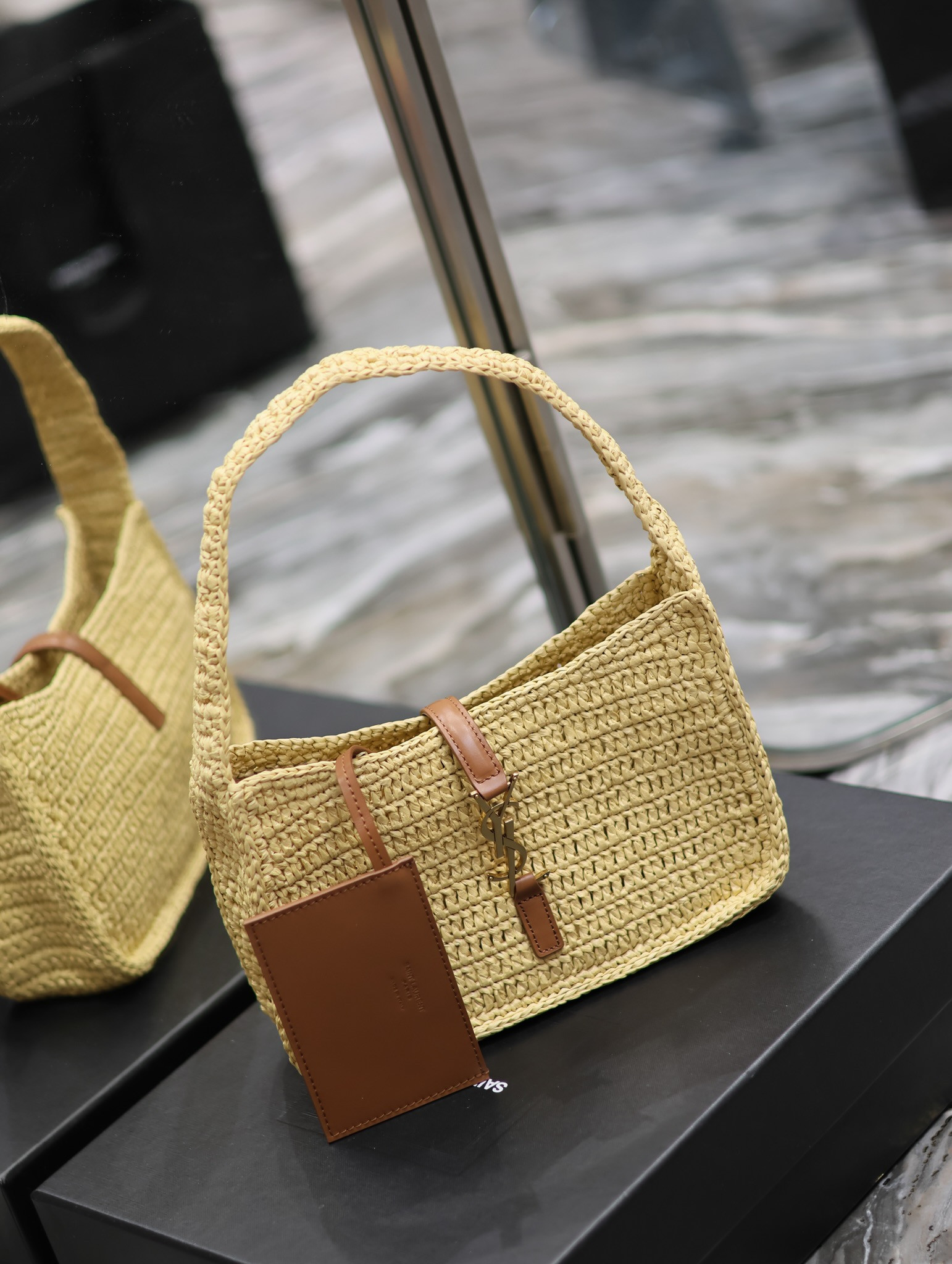 YSL LE 5 À 7 MINI IN RAFFIA Color Natural 9.06x6.30x2.56 INCHES