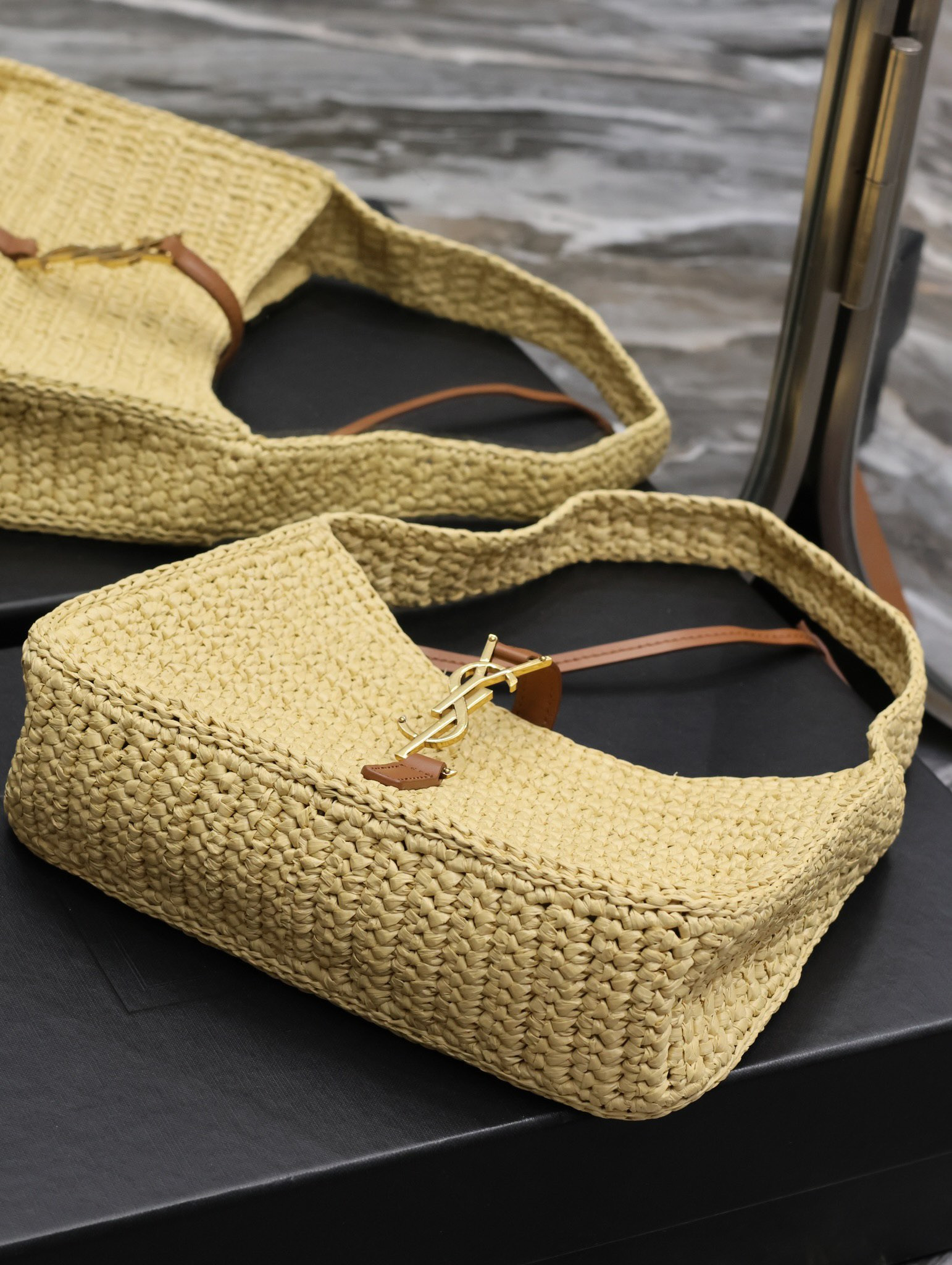 YSL LE 5 À 7 MINI IN RAFFIA Color Natural 9.06x6.30x2.56 INCHES