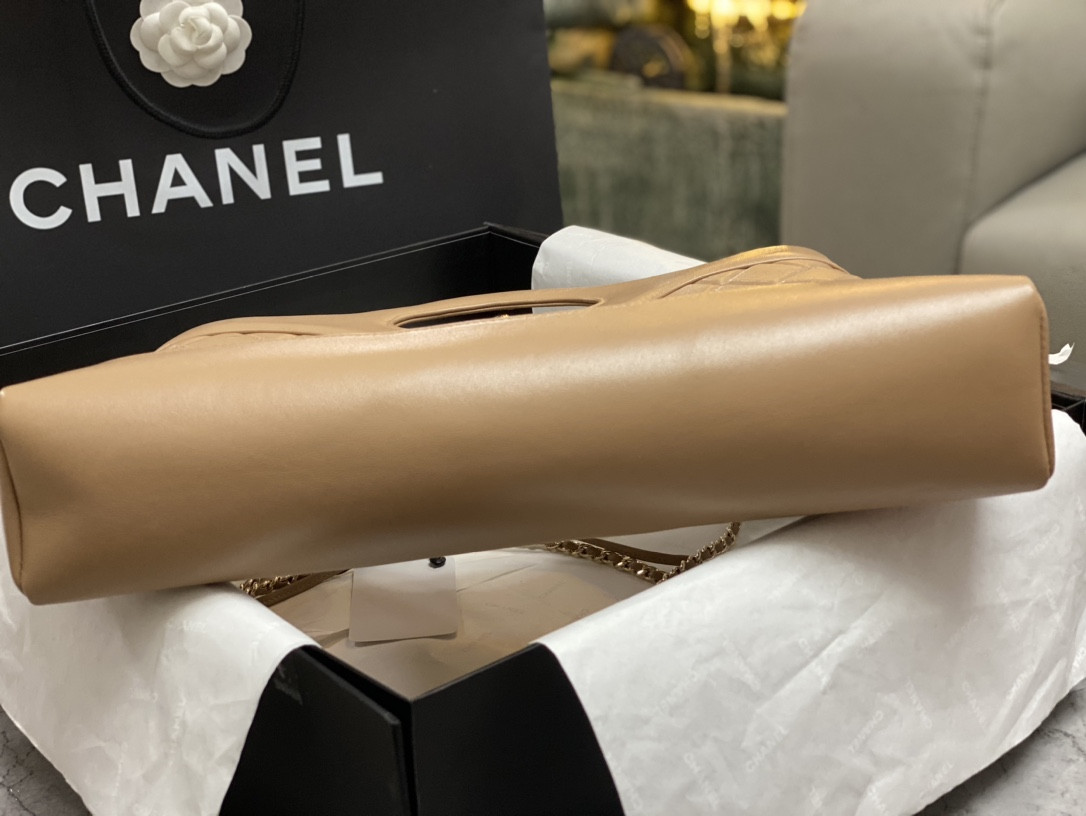 CHANEL SHOPPING BAG Shiny Lambskin & Gold-Tone Metal 11.7 × 14 × 3.5 in