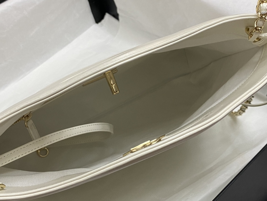 CHANEL SHOPPING BAG Shiny Lambskin & Gold-Tone Metal 11.7 × 11.3 × 3.5 in