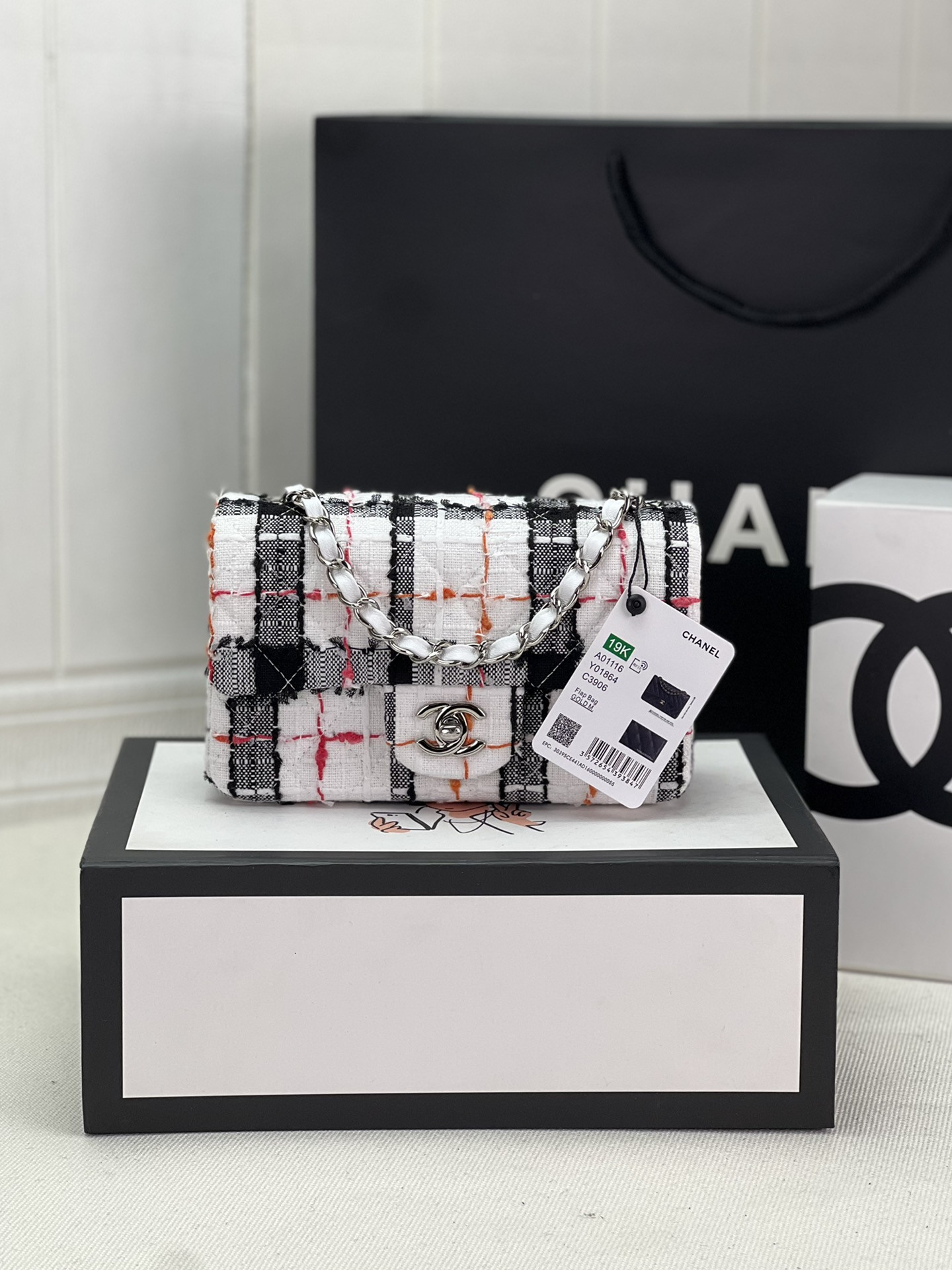 CHANEL MINI CLASSIC 11.12 HANDBAG Tweed & Silver-Tone Metal  4.7 × 7.8 × 2.3 in