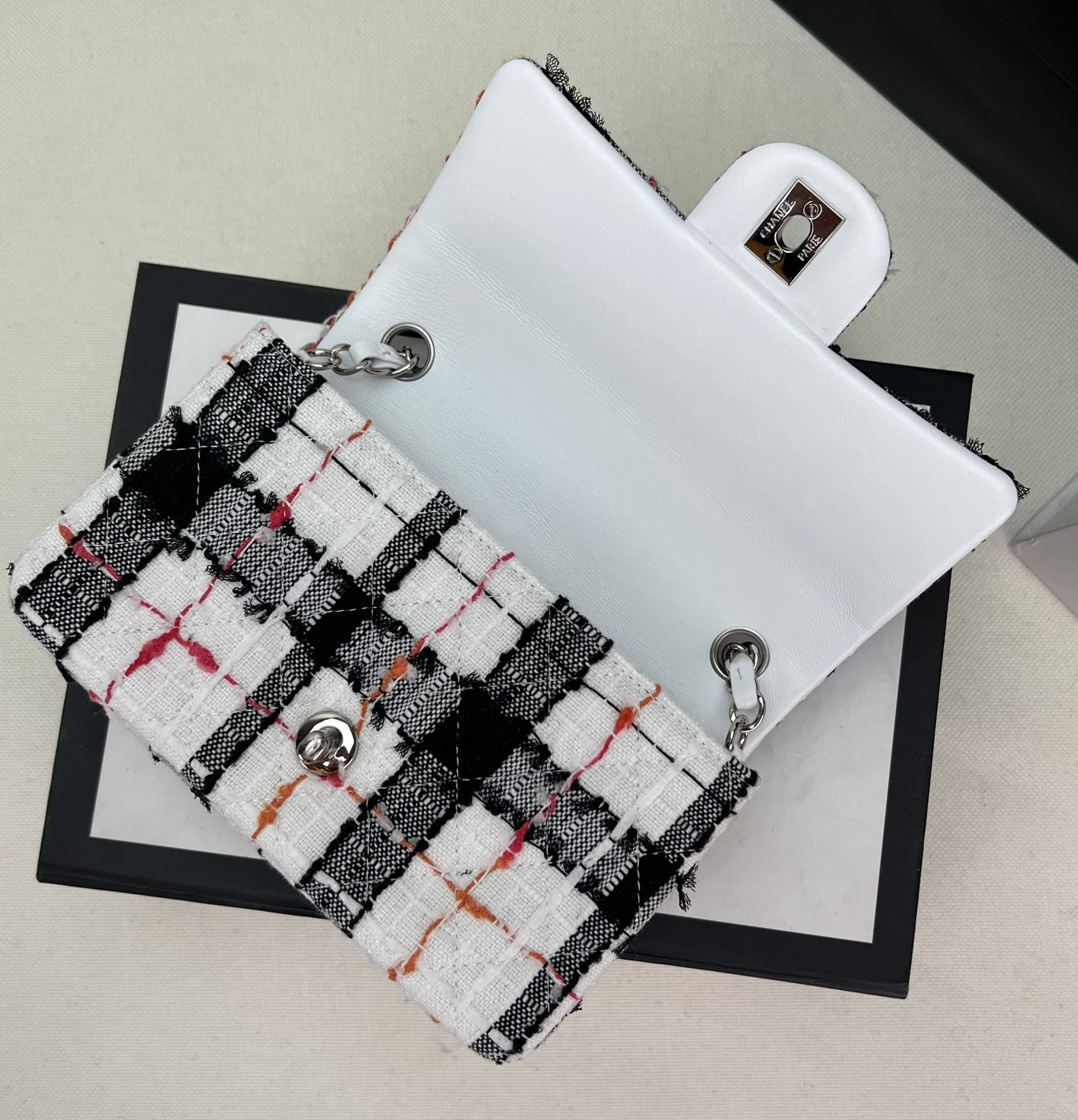 CHANEL MINI CLASSIC 11.12 HANDBAG Tweed & Silver-Tone Metal  4.7 × 7.8 × 2.3 in