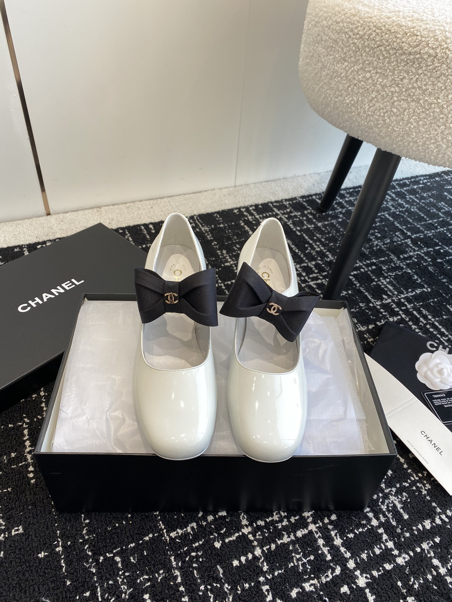 UA CHANEL MARY JANES Patent Calfskin & Grosgrain