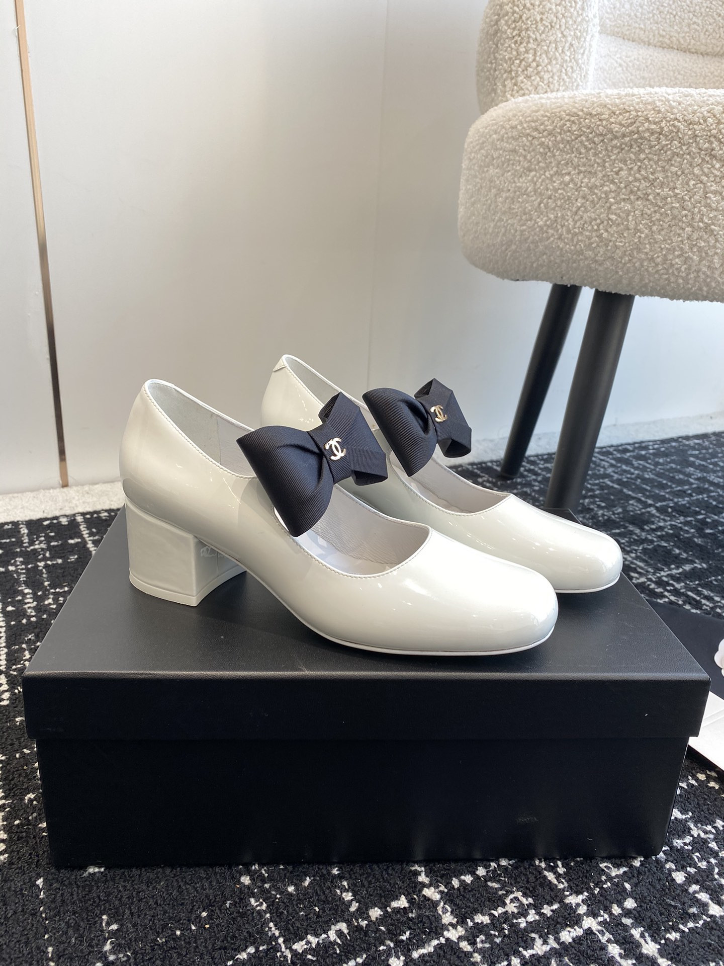 UA CHANEL MARY JANES Patent Calfskin & Grosgrain