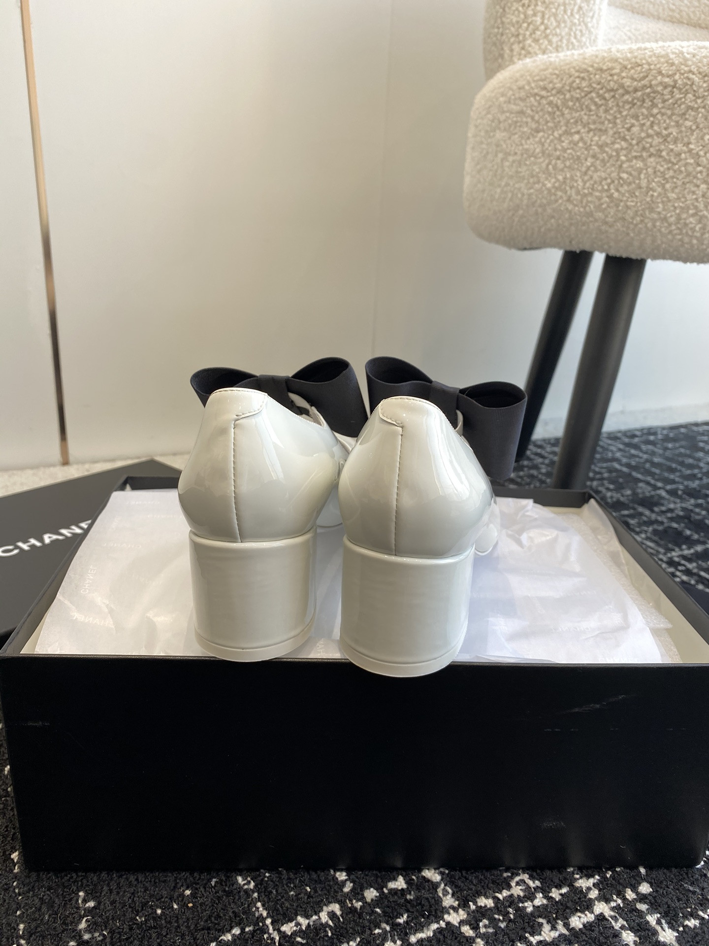 UA CHANEL MARY JANES Patent Calfskin & Grosgrain