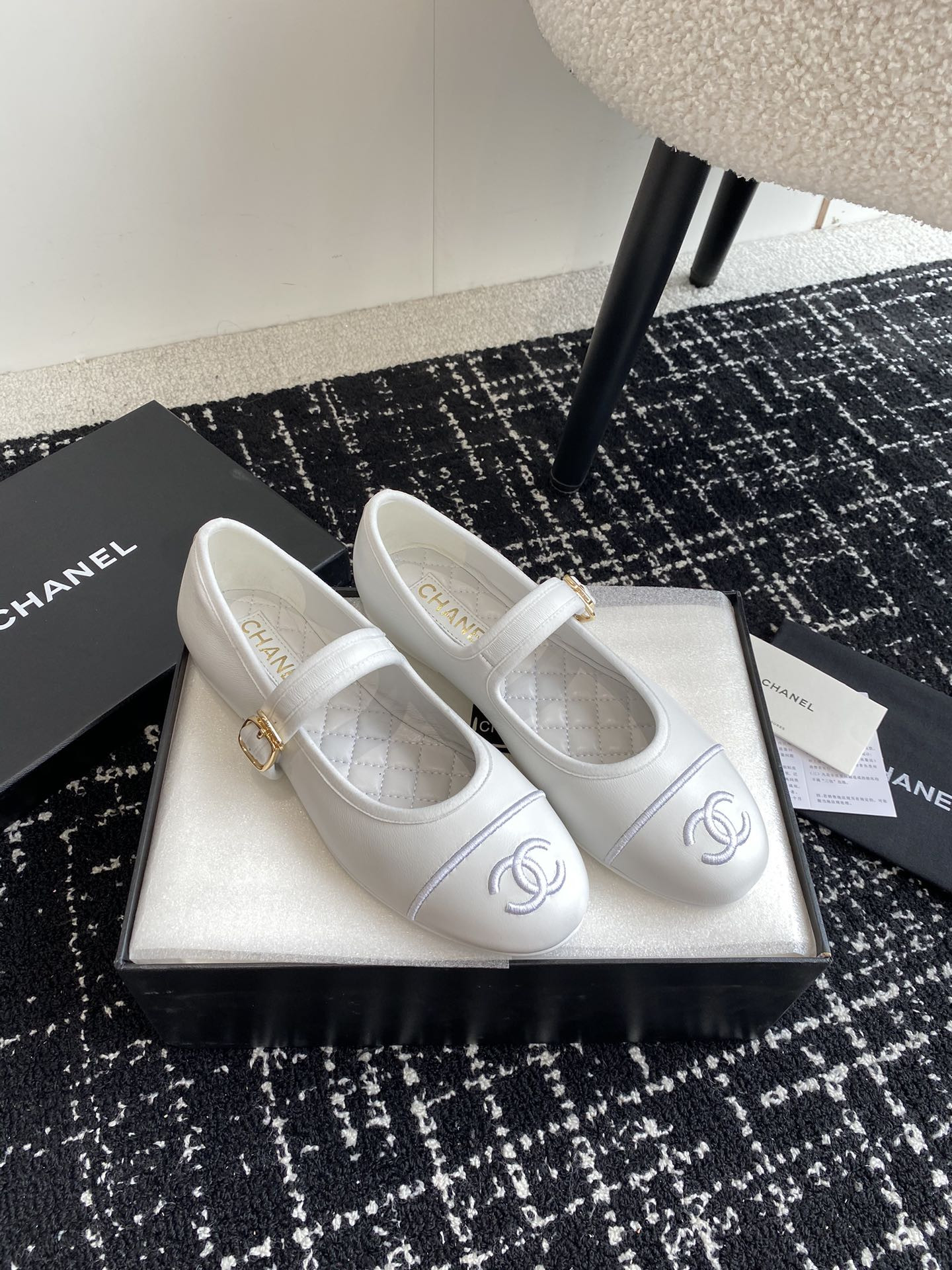 UA CHANEL MARY JANES Lambskin White