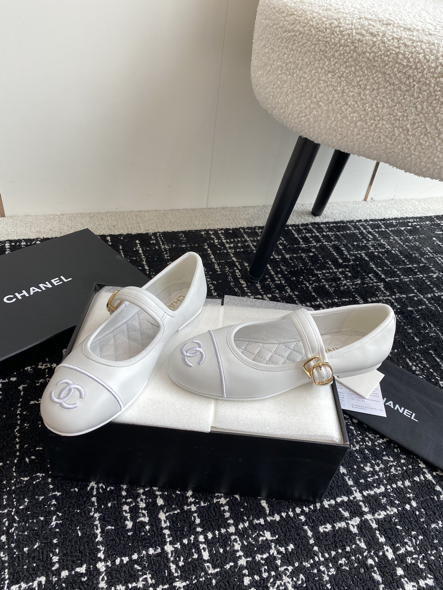 UA CHANEL MARY JANES Lambskin White