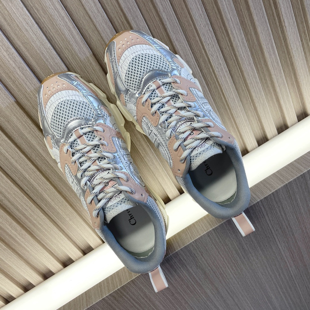 UA Dior Chrono Sneaker White Mesh with Nude and Silver-Tone