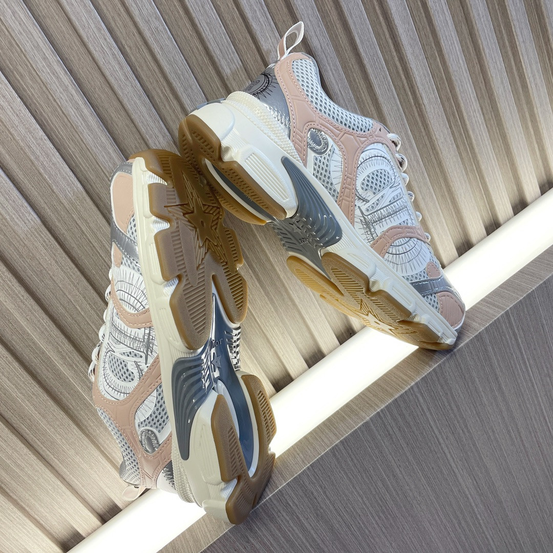 UA Dior Chrono Sneaker White Mesh with Nude and Silver-Tone