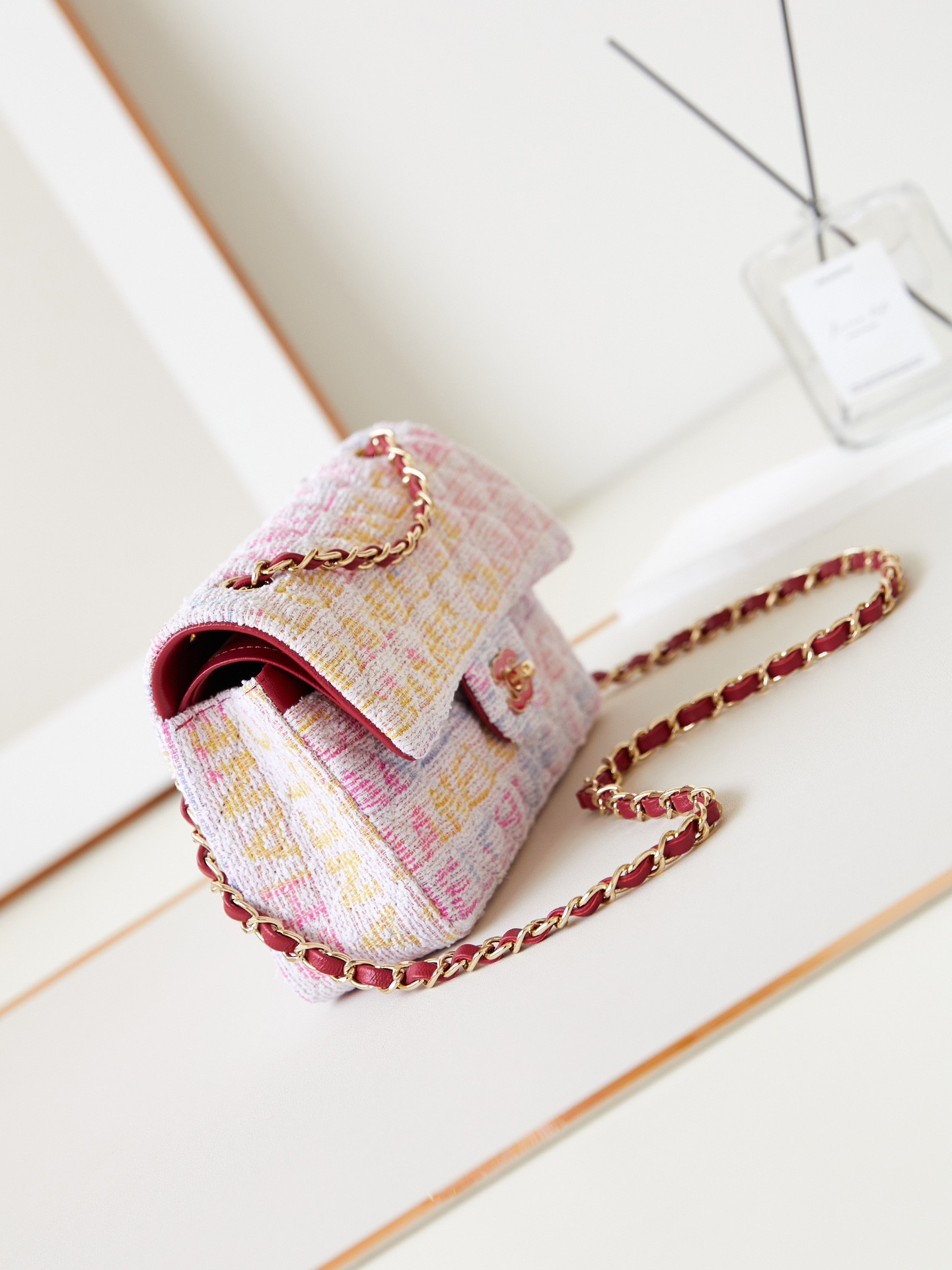 Chanel Quilted Pink Multicolor Tweed Rectangular Flap Bag 14.5 × 23 × 6 cm