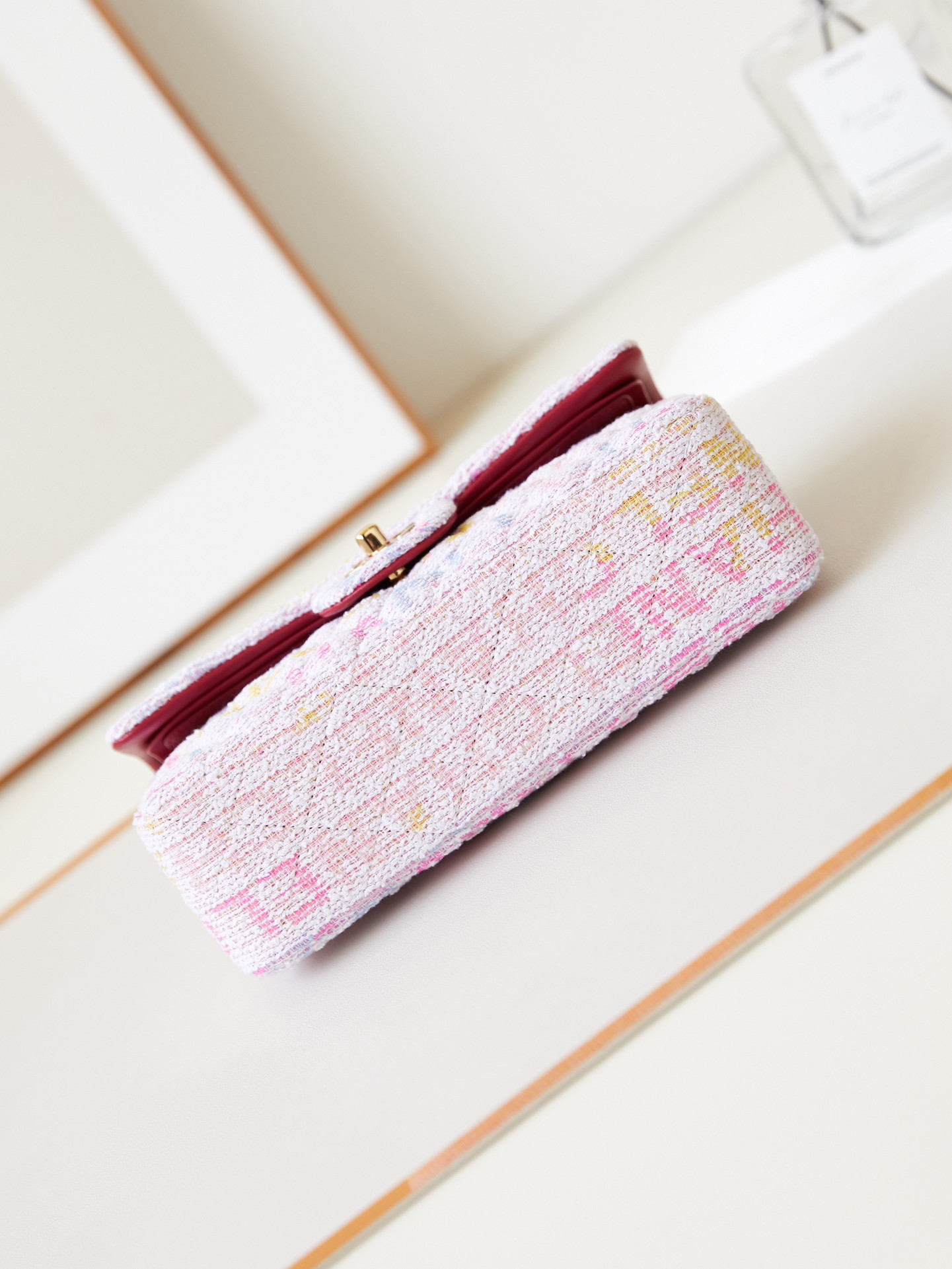 Chanel Quilted Pink Multicolor Tweed Rectangular Flap Bag 14.5 × 23 × 6 cm