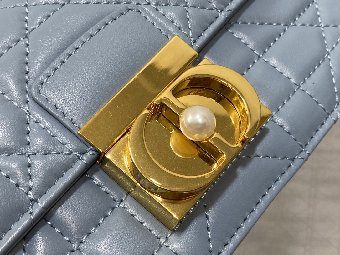 Dior Small Ange Bag Blue  Latte Macrocannage Calfskin  20 x 12 x 5 cm