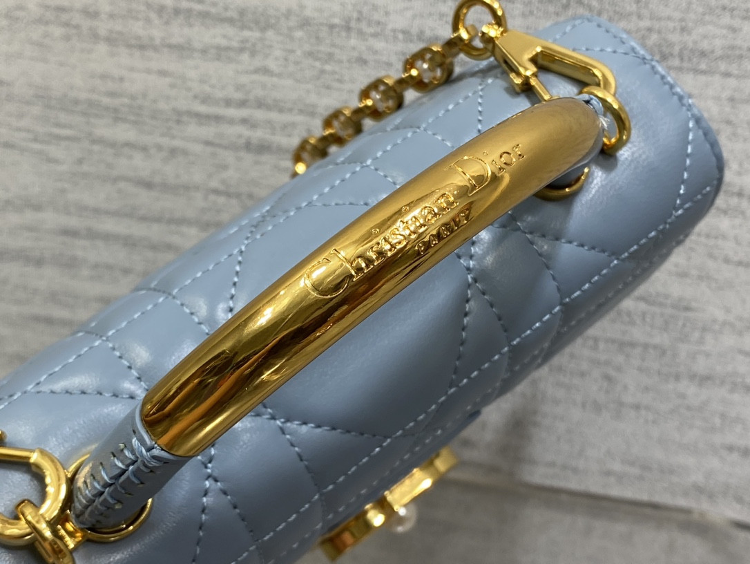 Dior Small Ange Bag Blue  Latte Macrocannage Calfskin  20 x 12 x 5 cm