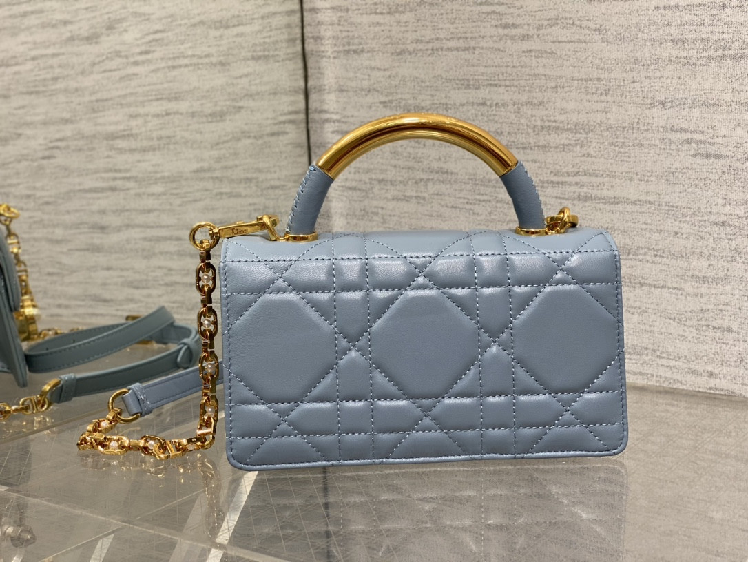 Dior Small Ange Bag Blue  Latte Macrocannage Calfskin  20 x 12 x 5 cm